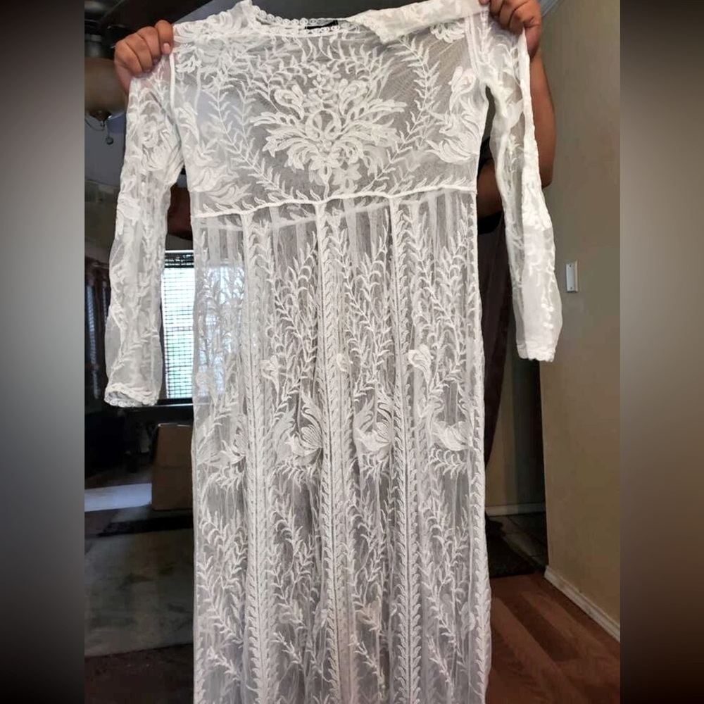 Sheer white floral cover up dress M - Picture 6 of 6